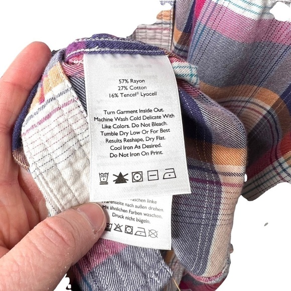 Eddie Bauer Rustic Plaid Pink Purple Orange Cozy Plaid Flannel Shirt Size Medium - Picture 7 of 13